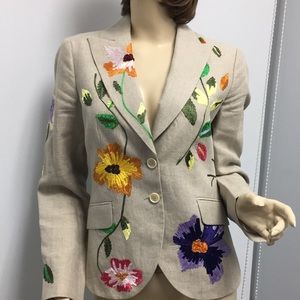 Etro linen button beige jacket flowers size 42